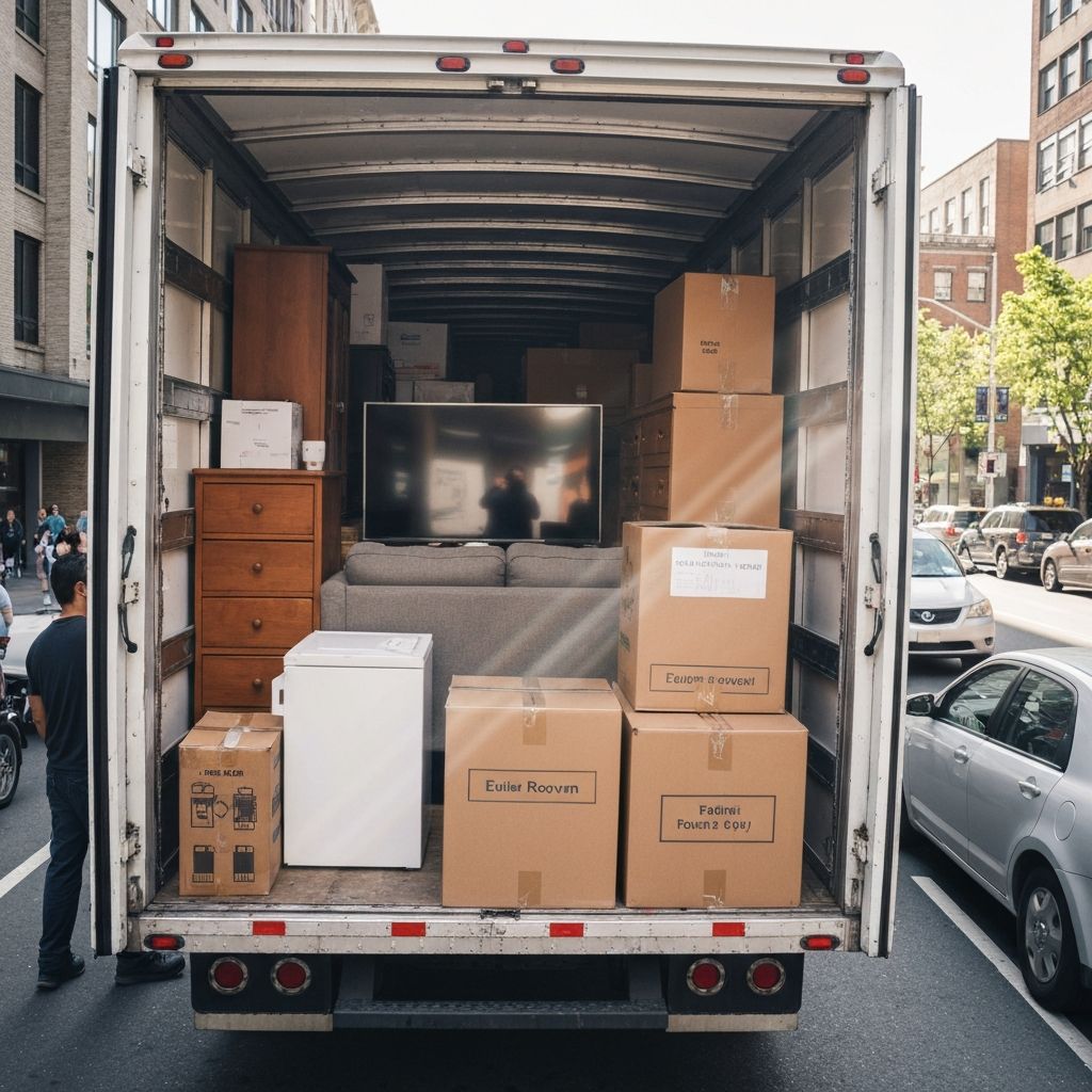 이사 트럭에 짐을 싣는 모습